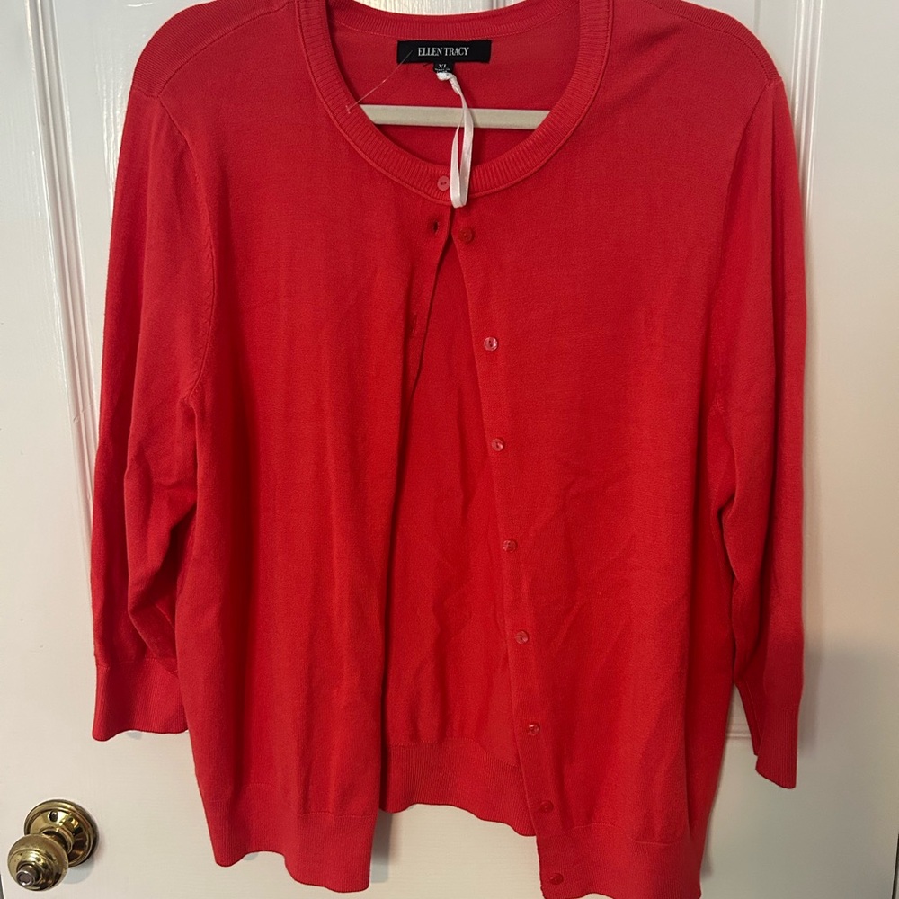 Ellen Tracy Vibrant Coral Red Sweater